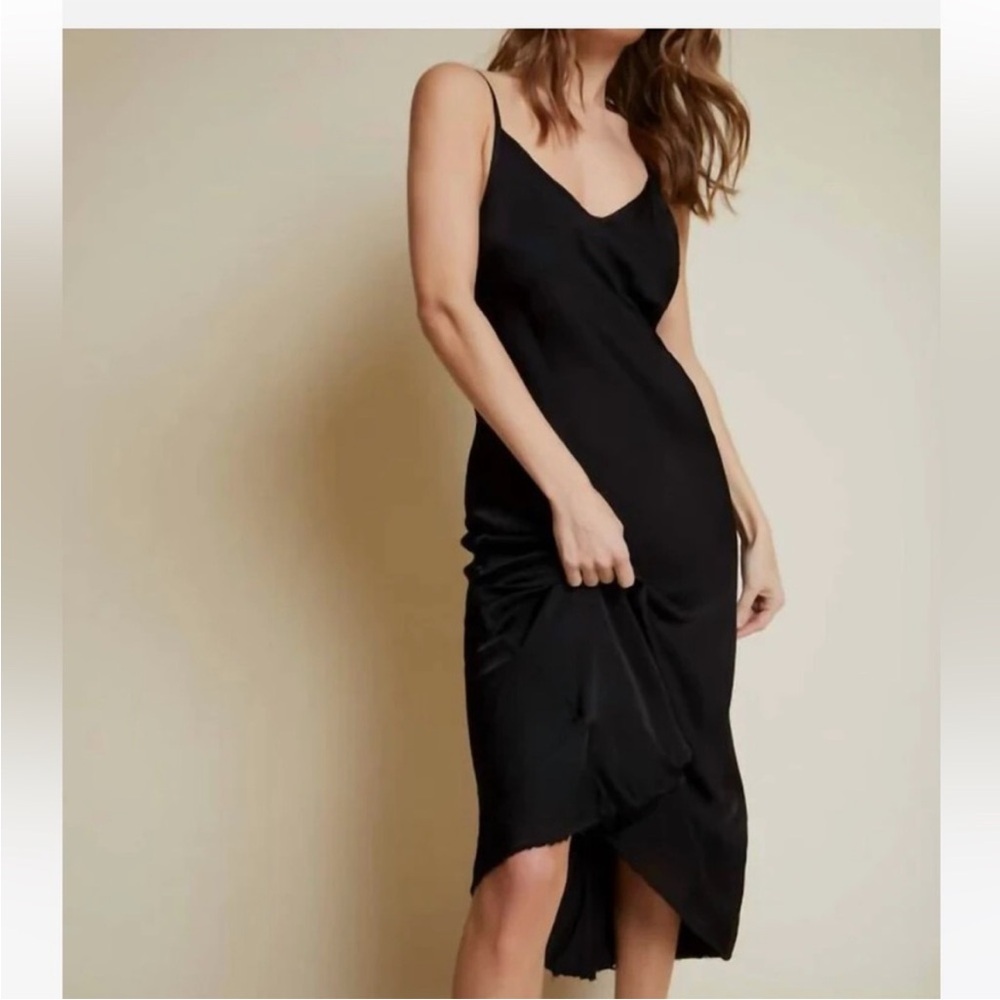 Nation LTD Sophia Satin‎ Bias Cut Slip Dress frayed hem size XS